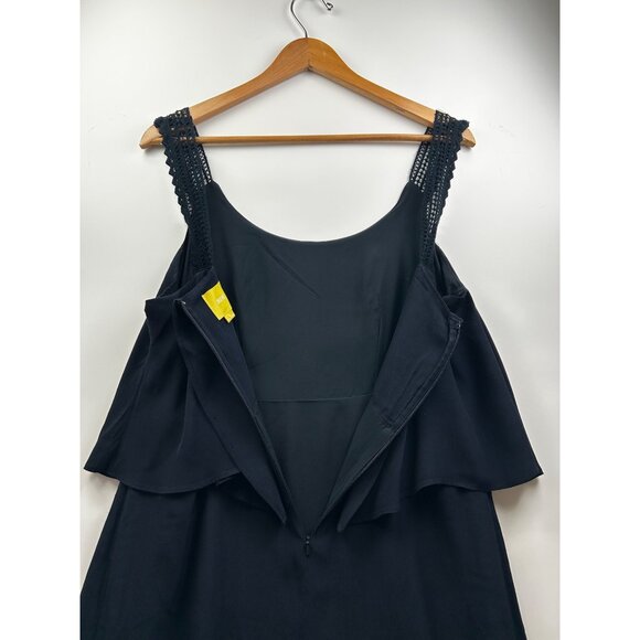 Anthropologie Maeve Navy Blue Crochet Strap Ruffle Overlay Mini Dress - Size 10 - Picture 7 of 10